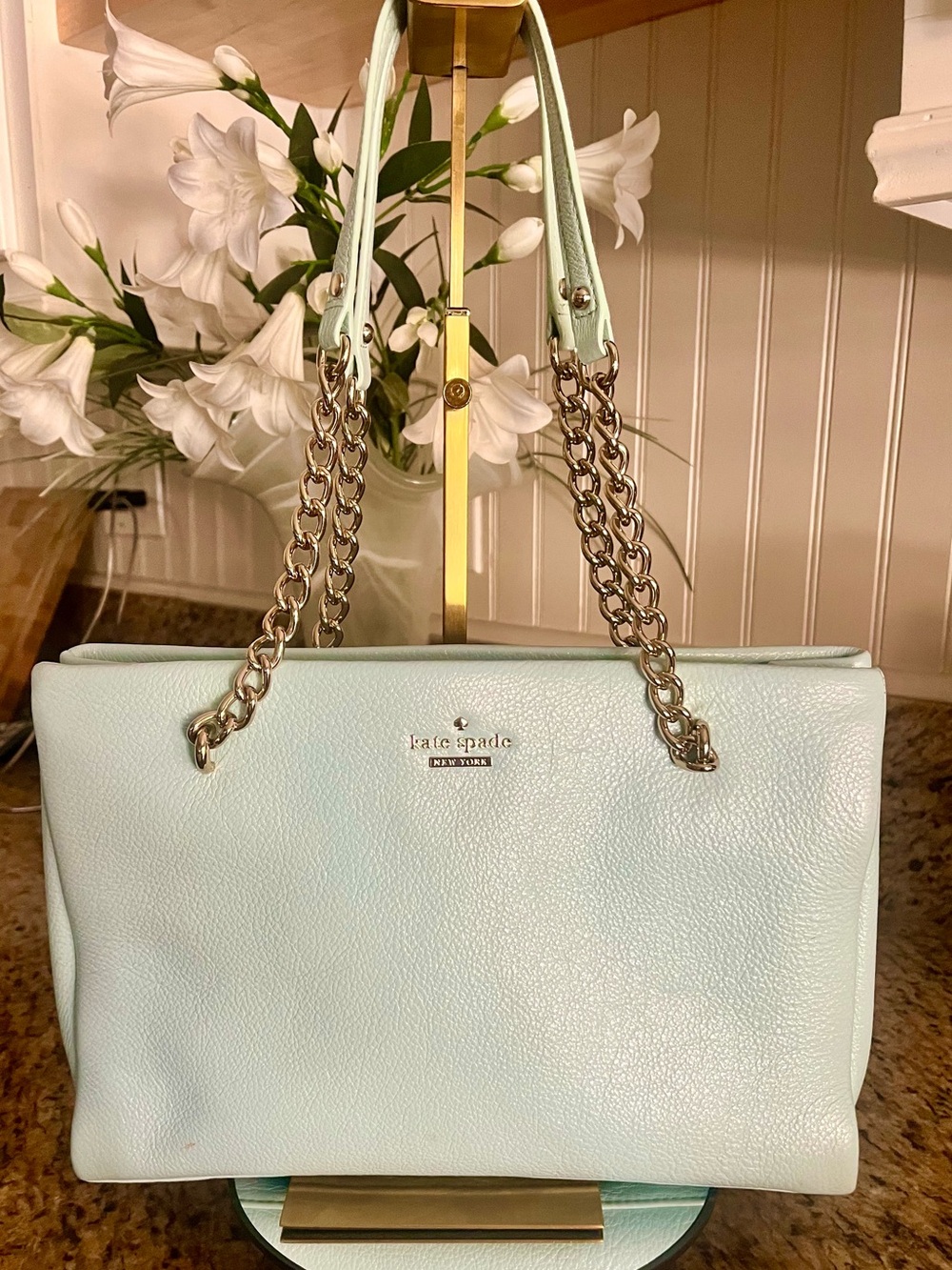 kate spade Emerson Mint Pebbled Leather Chain Shoulder Bag